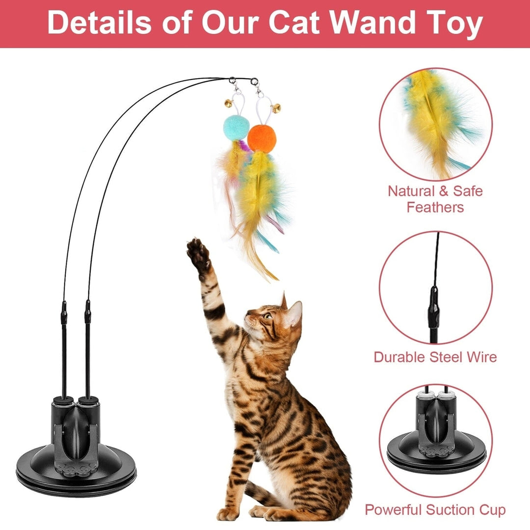 2 Cat Wand Toys with Suction Cup Double Head Interactive Cat Feather Toy Image 8