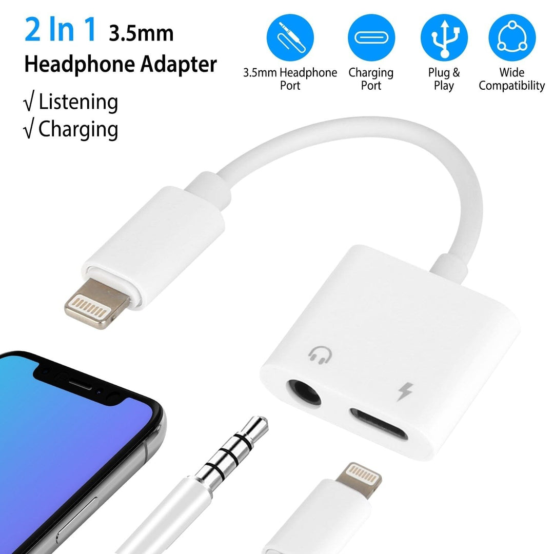 2-in-1 3.5mm Headphone Adapter Charger Audio Splitter Dongle Image 2