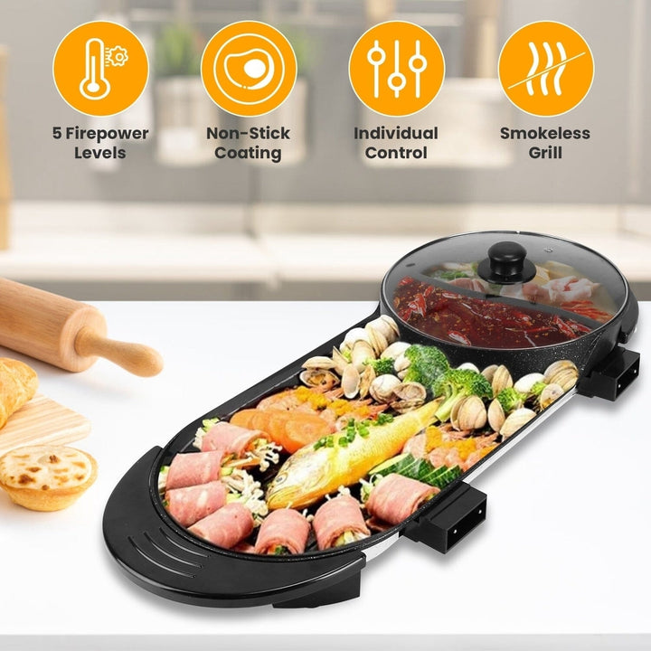 2-in-1 Electric Hot Pot with Bbq Grill Cooker 2200W Image 7