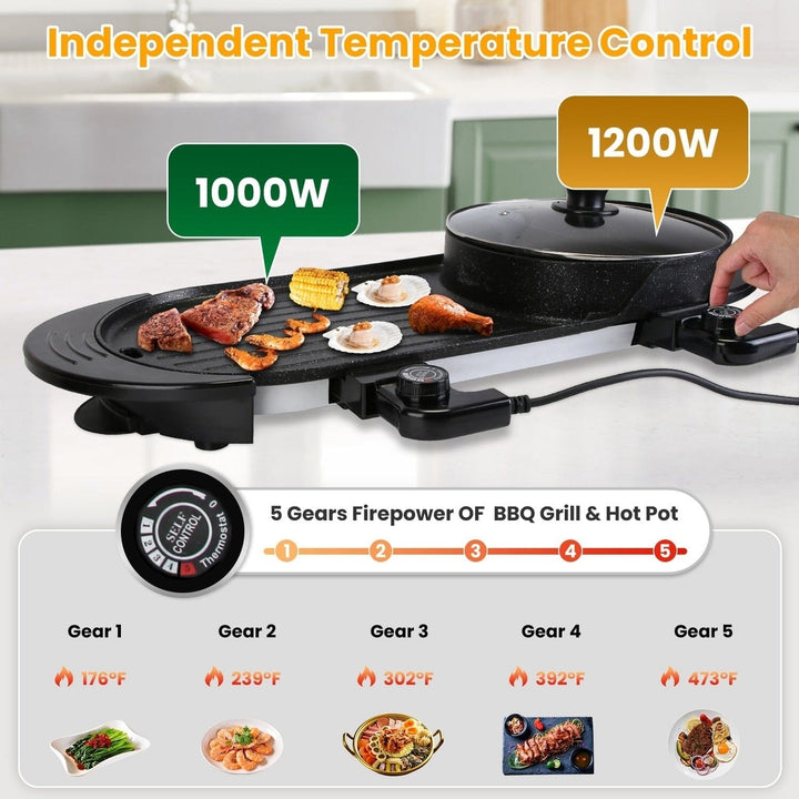 2-in-1 Electric Hot Pot with Bbq Grill Cooker 2200W Image 9