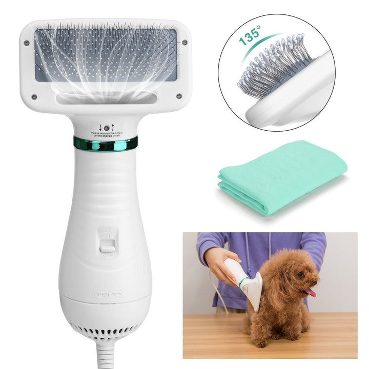 2-in-1 Pet Hair Dryer Blower Slicker Brush Portable Dog Cat Grooming Low Noise Image 1