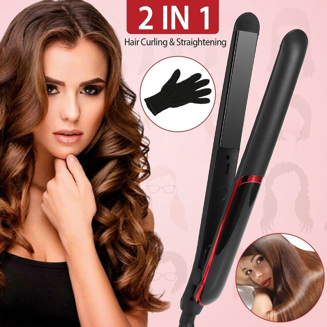 2-in-1 Twist Hair Straightener Ceramic Plate Hair Curler with Temperature Adjust LCD Display Image 9