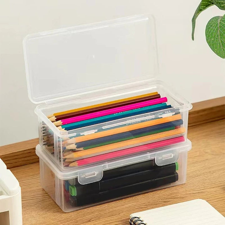 2-Pack: Extra Large Capacity Plastic Pencil Box Stackable Translucent Clear Pencil Box Image 1