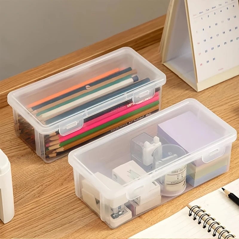 2-Pack: Extra Large Capacity Plastic Pencil Box Stackable Translucent Clear Pencil Box Image 2