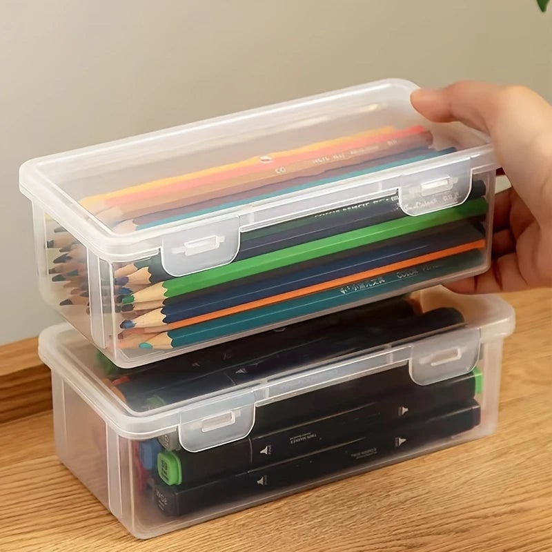 2-Pack: Extra Large Capacity Plastic Pencil Box Stackable Translucent Clear Pencil Box Image 3