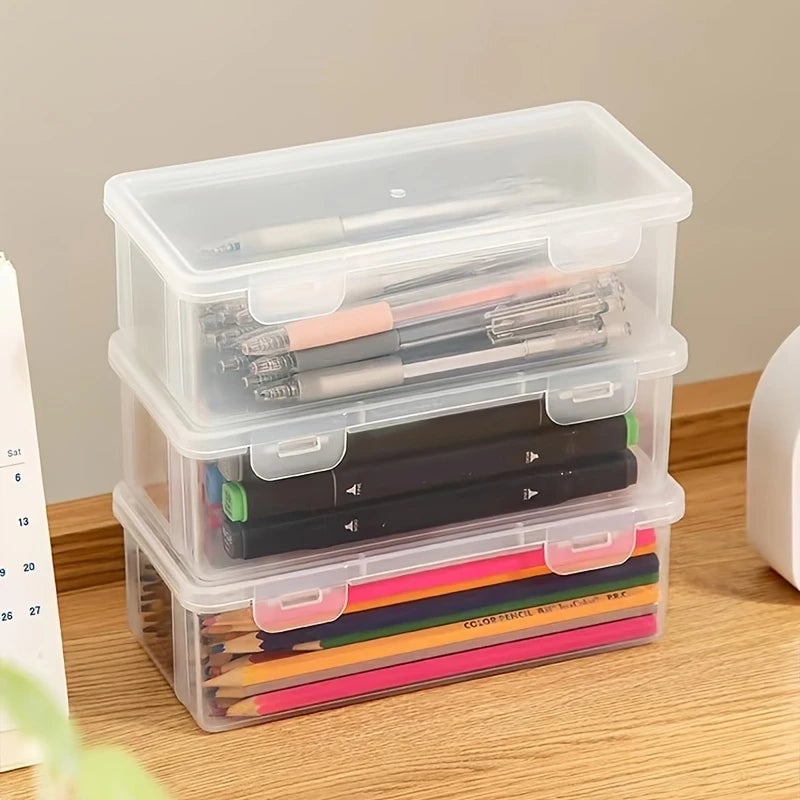 2-Pack: Extra Large Capacity Plastic Pencil Box Stackable Translucent Clear Pencil Box Image 4