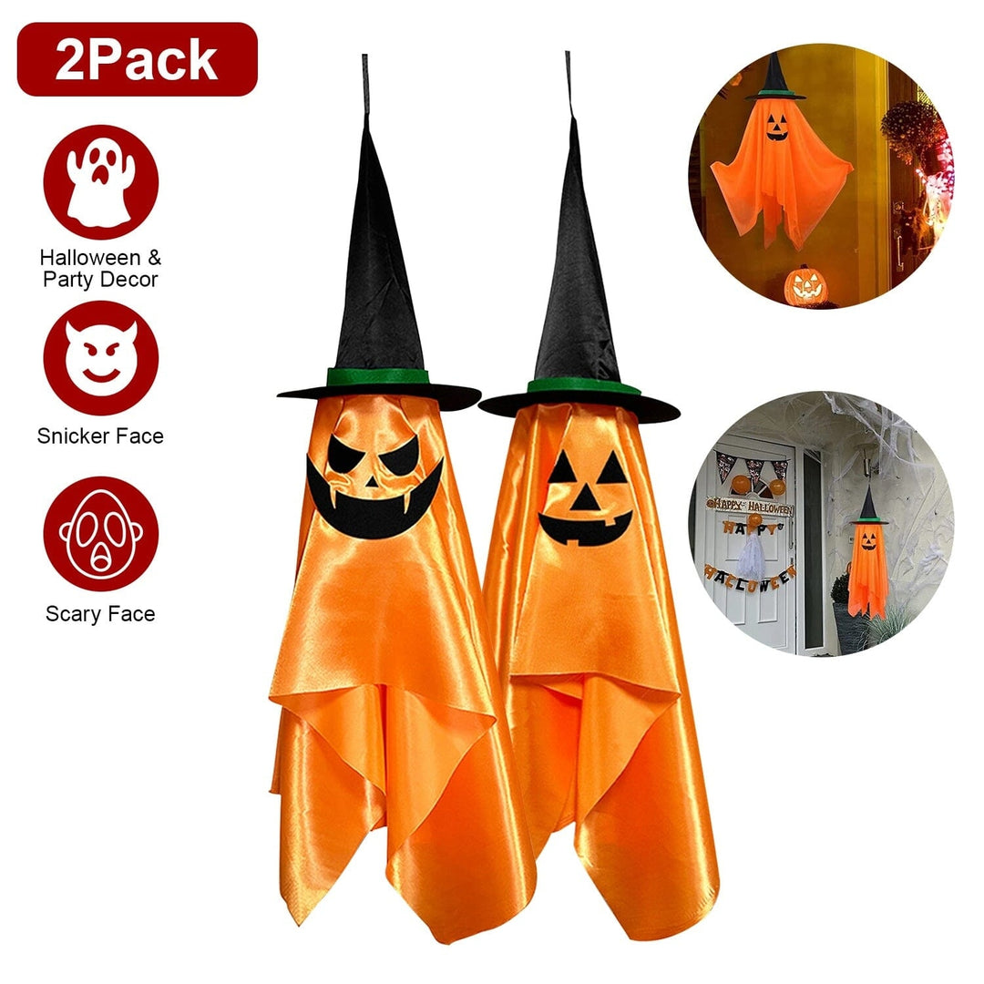 2-Pack: Hanging Ghosts with Wizard Hat Snicker Scary Face Image 4