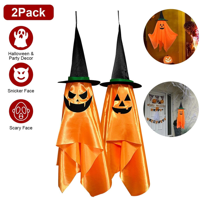 2-Pack: Hanging Ghosts with Wizard Hat Snicker Scary Face Image 4