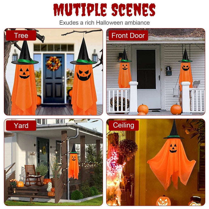 2-Pack: Hanging Ghosts with Wizard Hat Snicker Scary Face Image 6