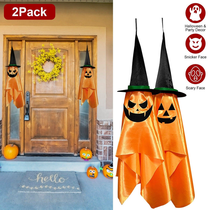 2-Pack: Hanging Ghosts with Wizard Hat Snicker Scary Face Image 7