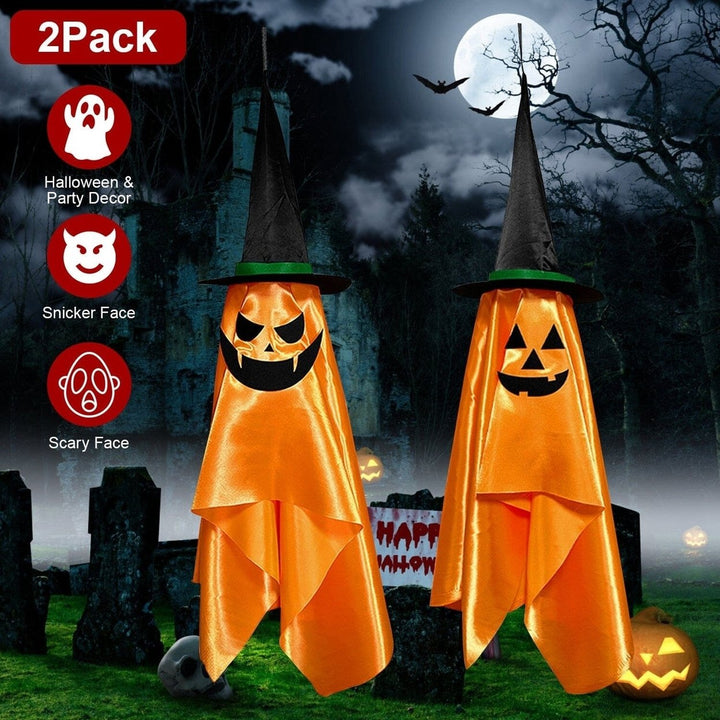 2-Pack: Hanging Ghosts with Wizard Hat Snicker Scary Face Image 8