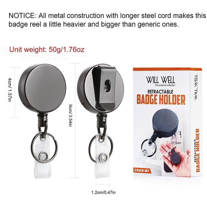 2-Pack: Heavy Duty Retractable Badge Holder Reel Image 2