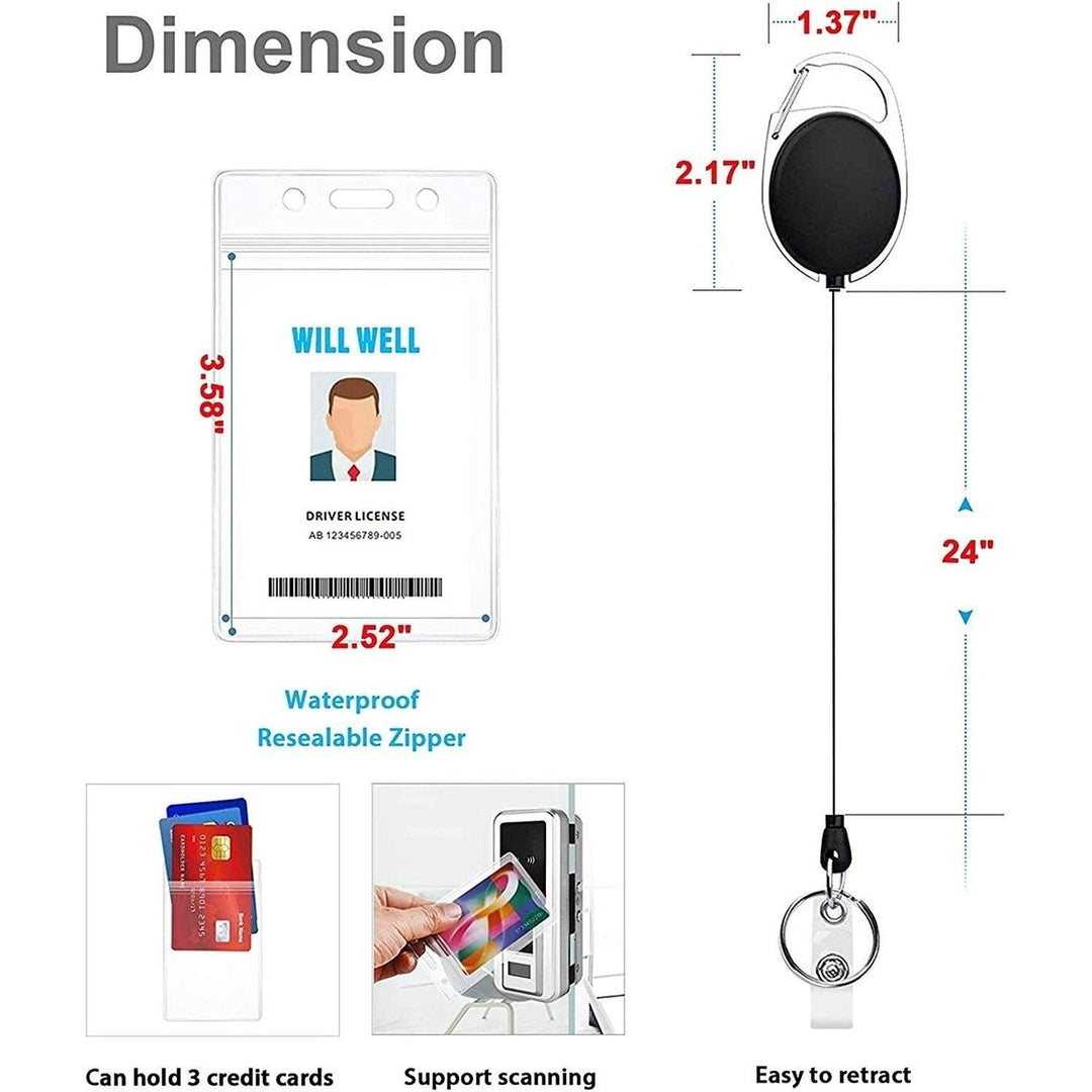 2-Pack: Heavy Duty Retractable Badge Holders with Carabiner Reel Clip and Vertical Style Clear ID Card Holders Image 4