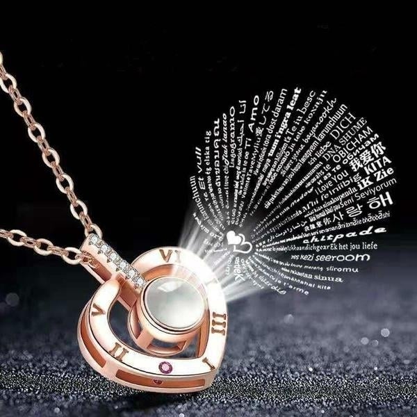 2-Pack: I Love You In 100 Languages Necklace Micro-engraved Light Projection Pendant Image 1