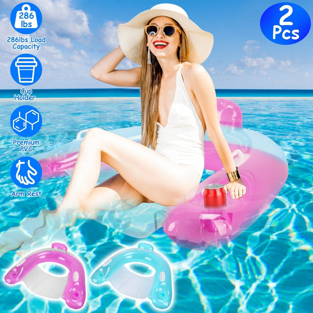 2-Pack: Inflatable Float Pool Chair with Cup Holder Arm Rest Image 10