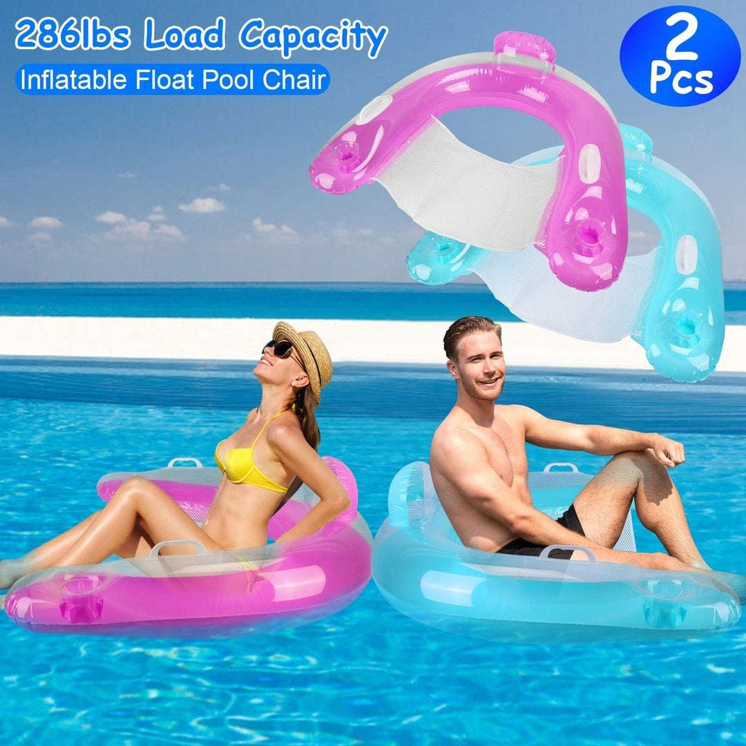 2-Pack: Inflatable Float Pool Chair with Cup Holder Arm Rest Image 11