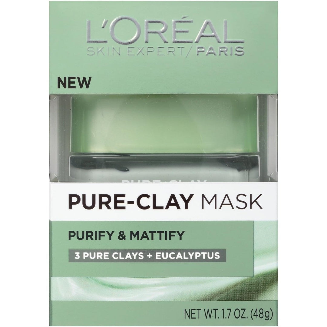 2-Pack: LOr al Paris Skincare Pure-Clay Face Mask with Eucalyptus for Oily and Shiny Skin to Purify and Matify Image 2