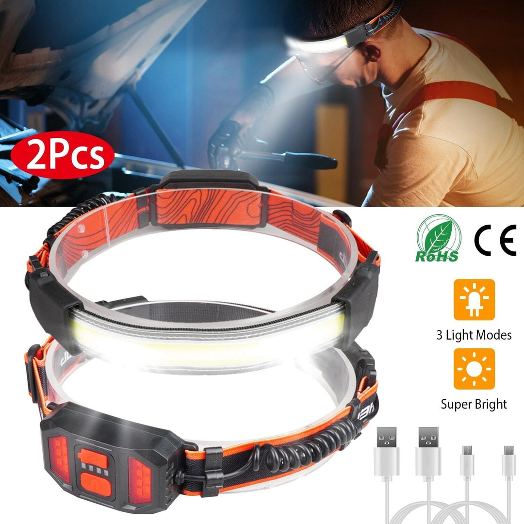 2-Pack: Rechargeable Headlamp 3 Light Modes Hand-Free Image 6