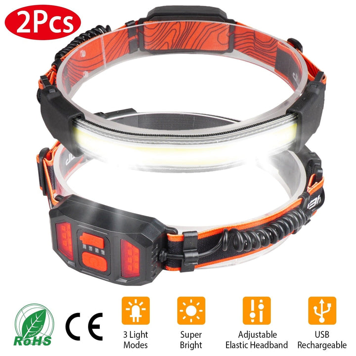 2-Pack: Rechargeable Headlamp 3 Light Modes Hand-Free Image 7