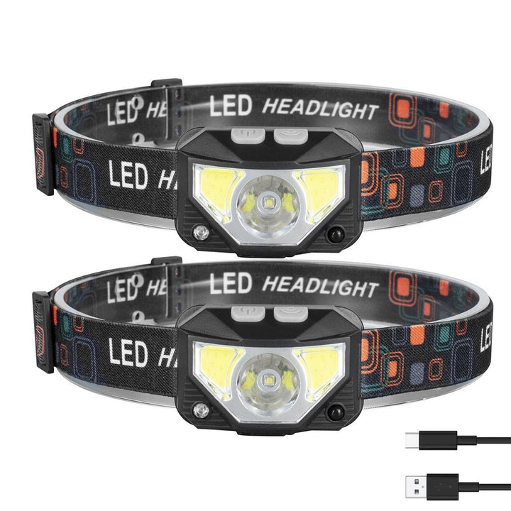 2-Pack: Rechargeable Motion Sensor Headlamp 6 Light Modes Headlight Image 1