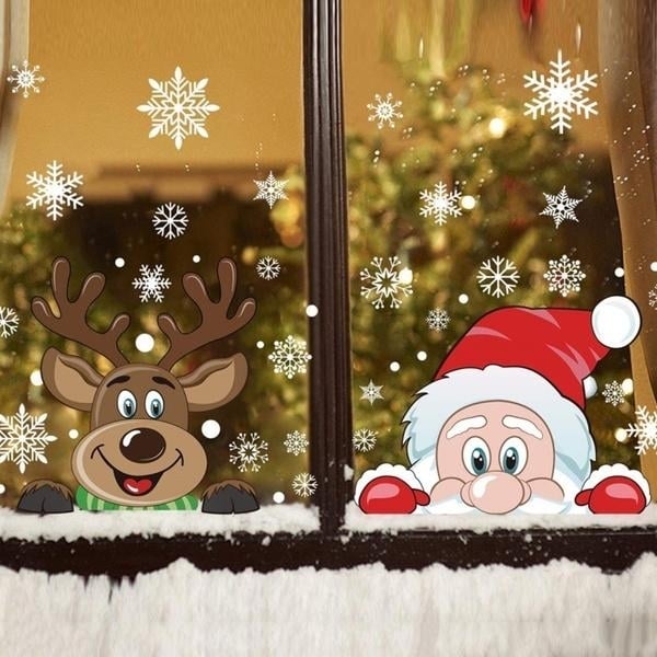 2-Pack: Santa Claus Elk Shop Hotel Christmas Window Double Sided Glass Sticker Image 1