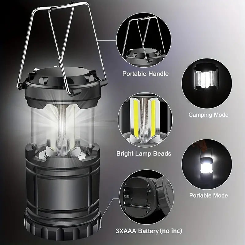 2-Pieces: Super Bright LED Camping Lantern - Portable and Collapsible Emergency Flashlight with Battery Power Image 2