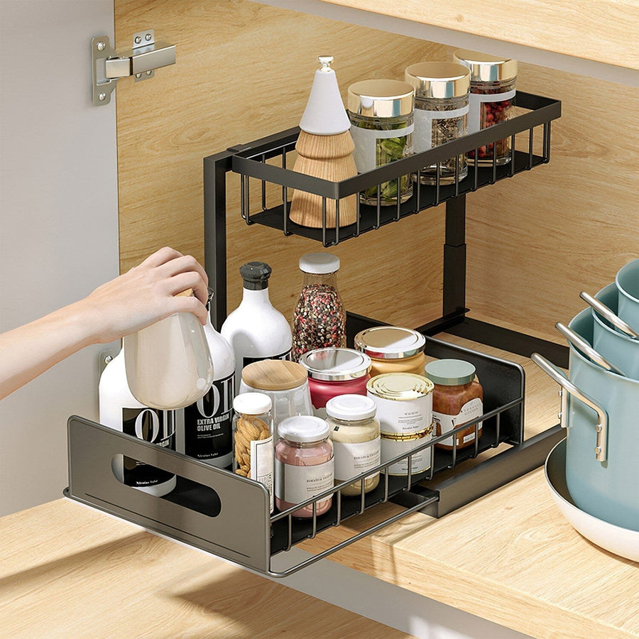 2-Tier Under Sink Organizer Pull Out Basket Storage Image 1