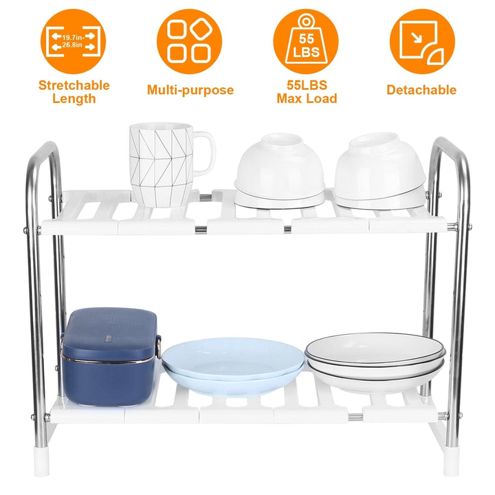 2-Tier Under Sink Organizer Retractable Kitchen Rack Holder Image 4