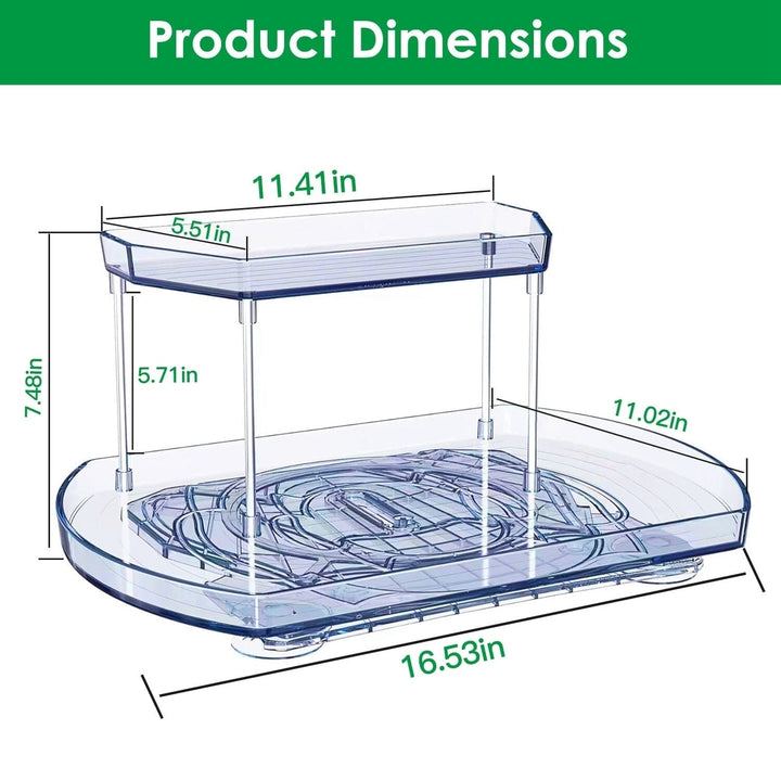 2-Tier Turntable Organizer Rectangular Refrigerator Spinner Storage Rack with 360 Rotatable Slide Rail Image 11