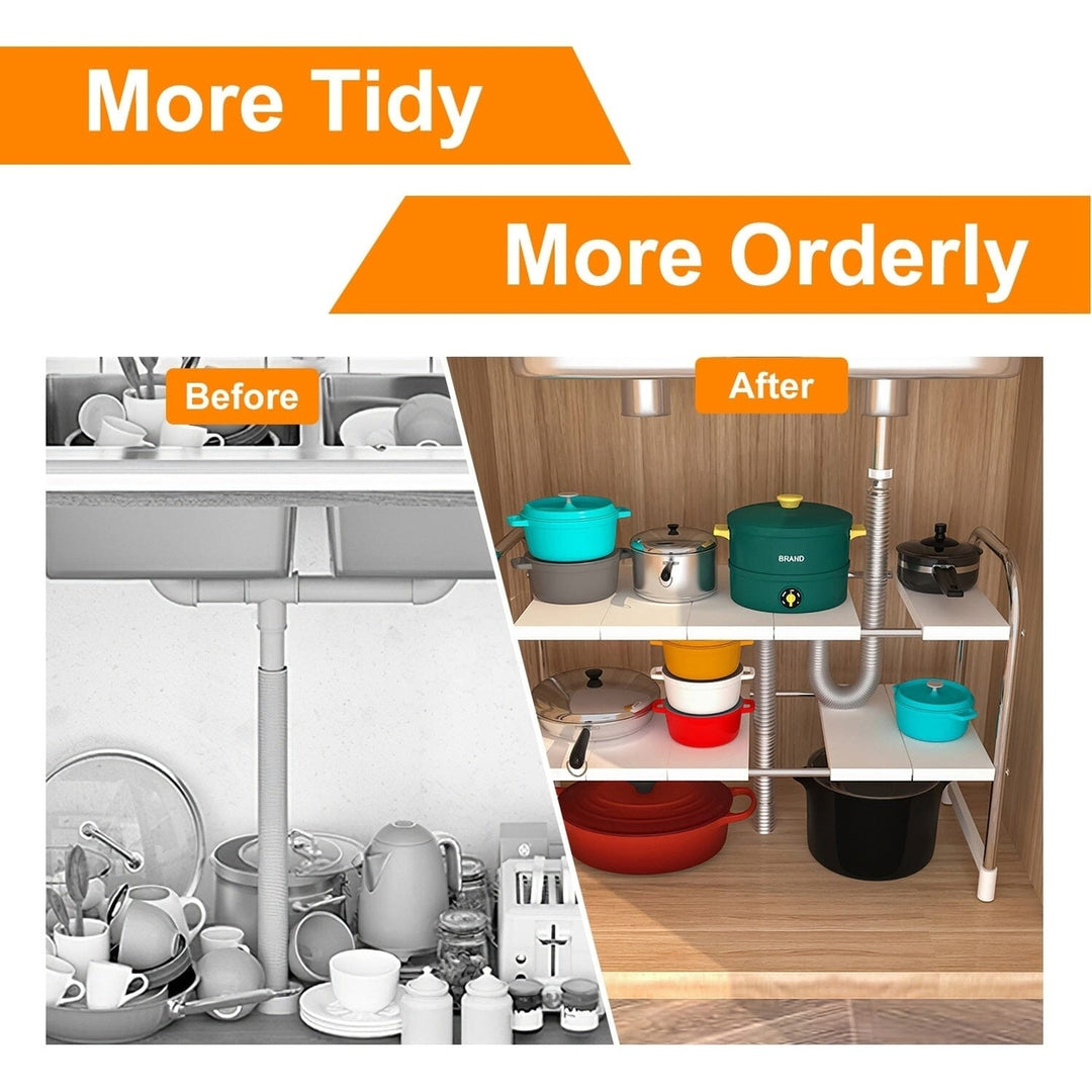 2-Tier Under Sink Organizer Retractable Kitchen Rack Holder Image 7