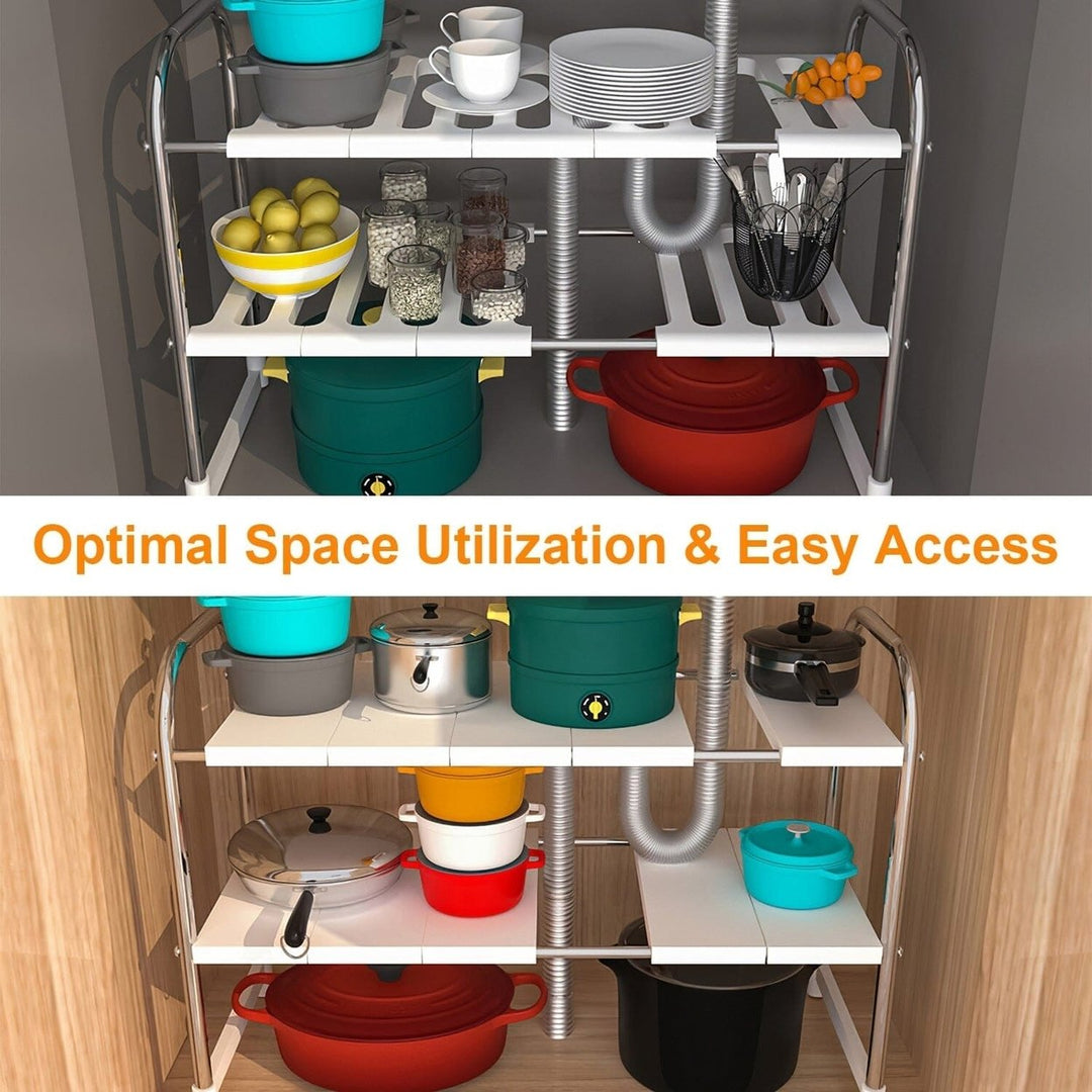 2-Tier Under Sink Organizer Retractable Kitchen Rack Holder Image 11