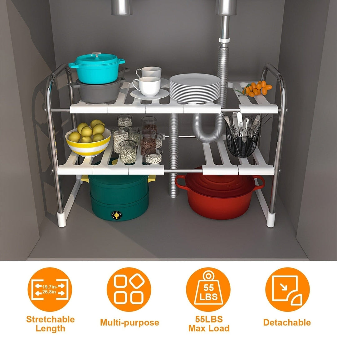 2-Tier Under Sink Organizer Retractable Kitchen Rack Holder Image 12