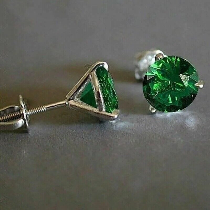 2.00 Ct Round Cut Natural Emerald Solitaire Stud Earrings 14k White Gold Image 1