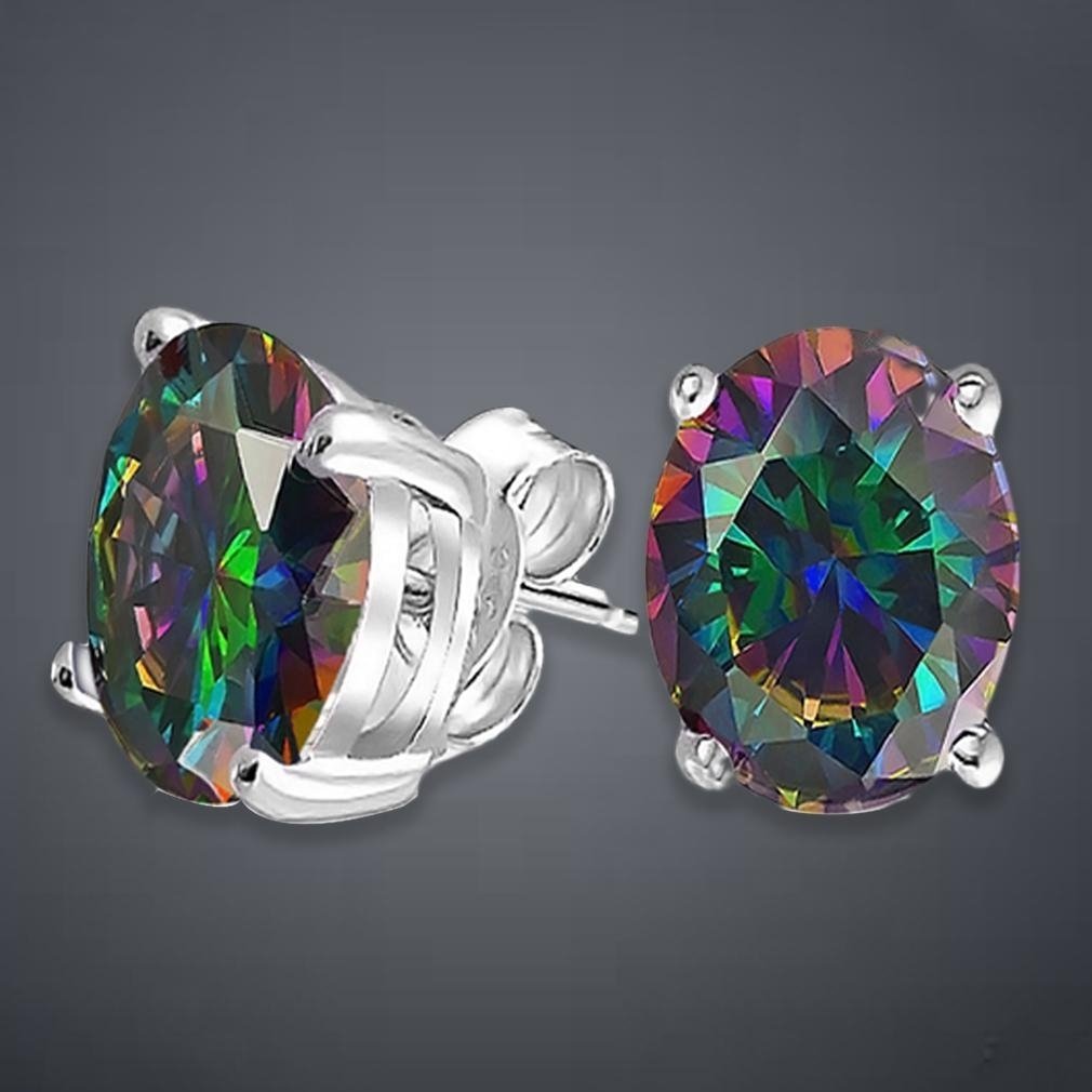 2.00 CTTW Genuine Rainbow Topaz Oval Cut Sterling Silver Studs Image 1