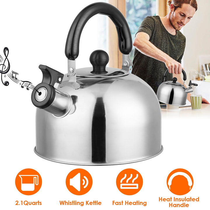 2.1 Quarts Stainless Steel Whistling Tea Kettle Stovetop Induction Gas Teapot Image 6