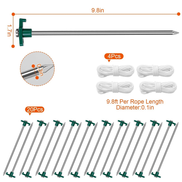 20-Piece: 9.8-Inch Tent Pegs Ropes Set Image 8