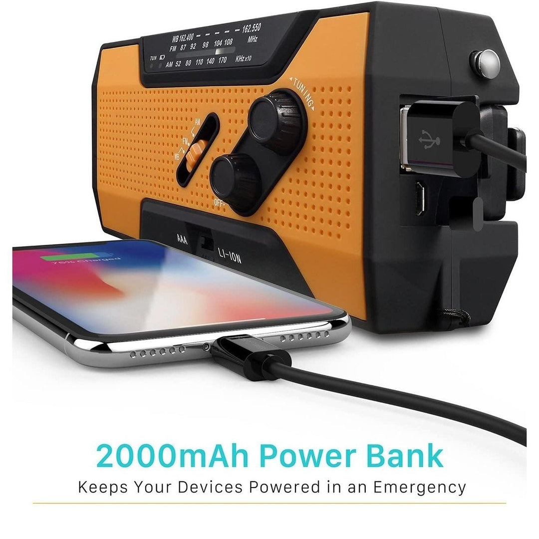 2000mAh NOAA Emergency Weather Radio Portable Power Bank with Solar Charging Image 2