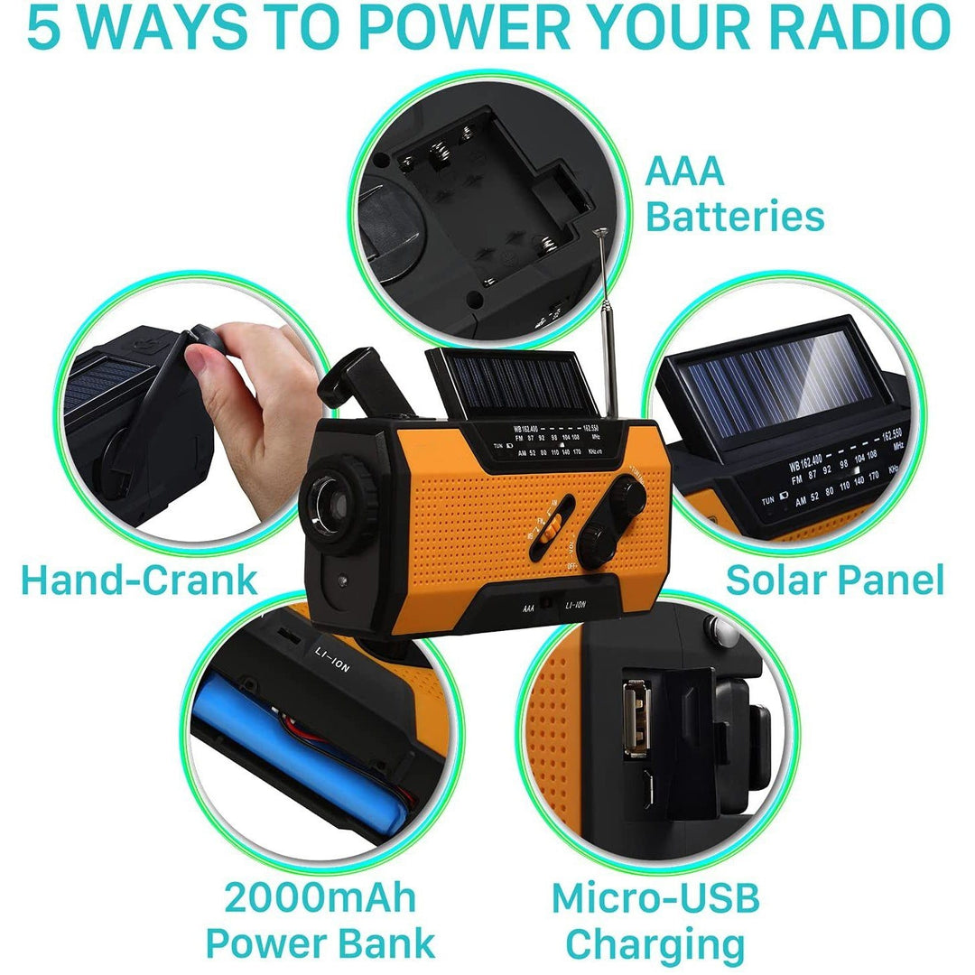 2000mAh NOAA Emergency Weather Radio Portable Power Bank with Solar Charging Image 3