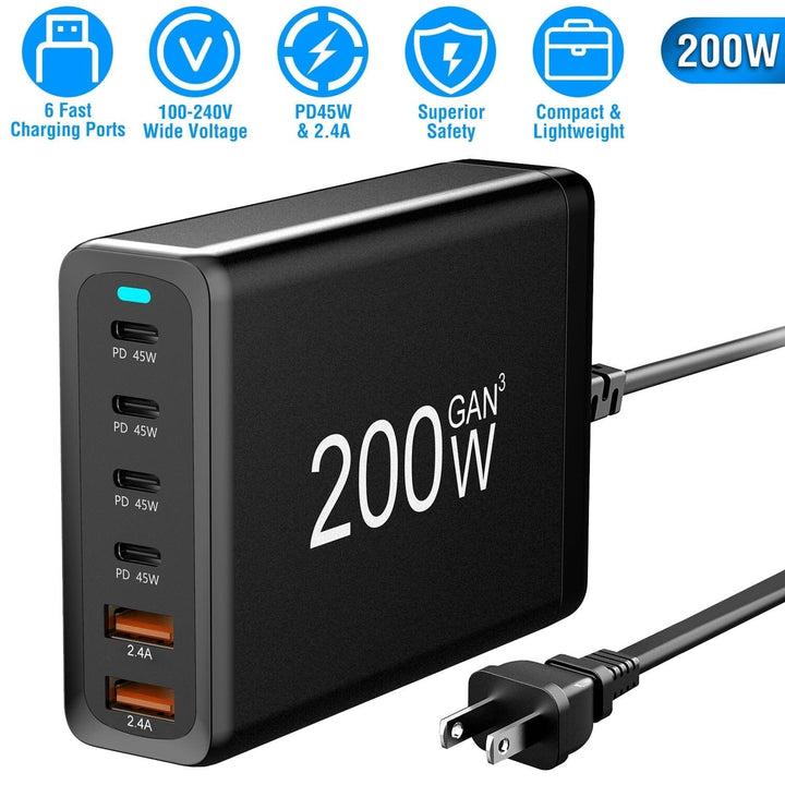 200W Fast Wall Charger with 6 Charging Ports Desktop USB Charging Station Image 6