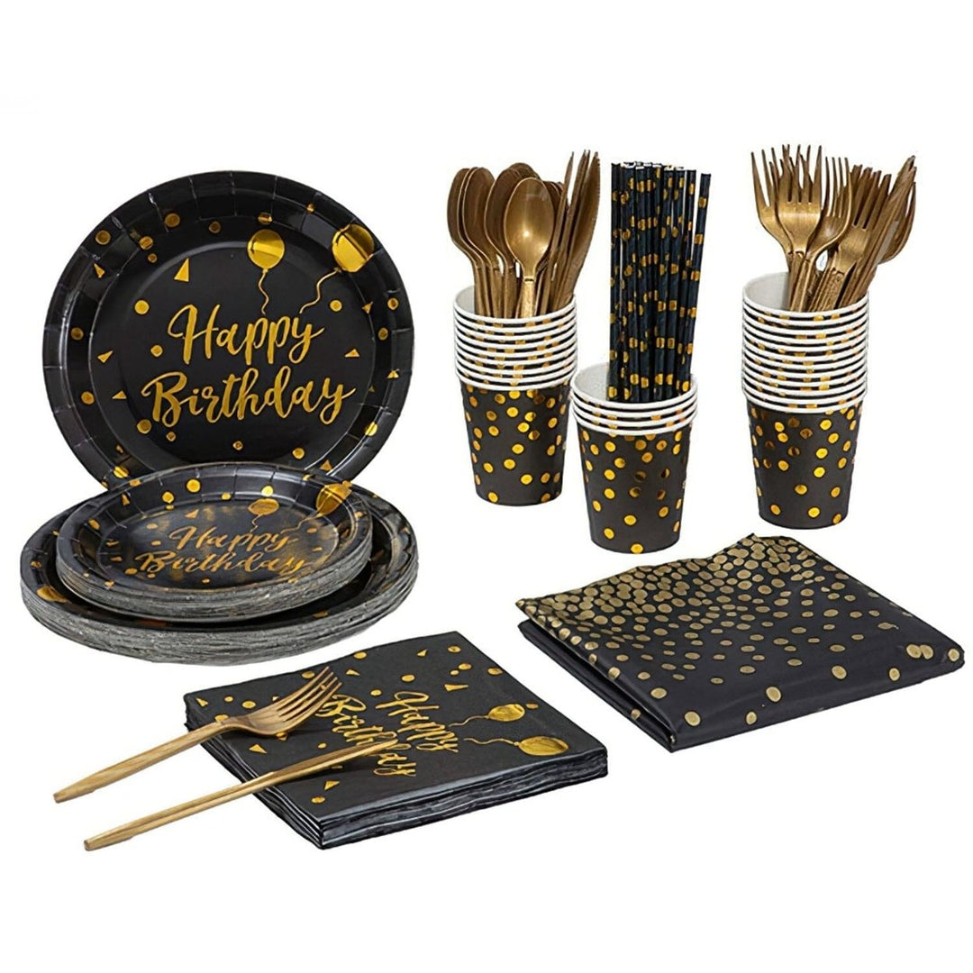 201 Pieces: Black Gold Disposable Dinnerware Set Image 1