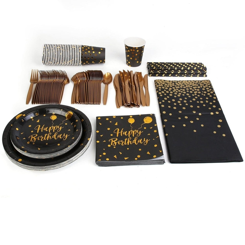 201 Pieces: Black Gold Disposable Dinnerware Set Image 2