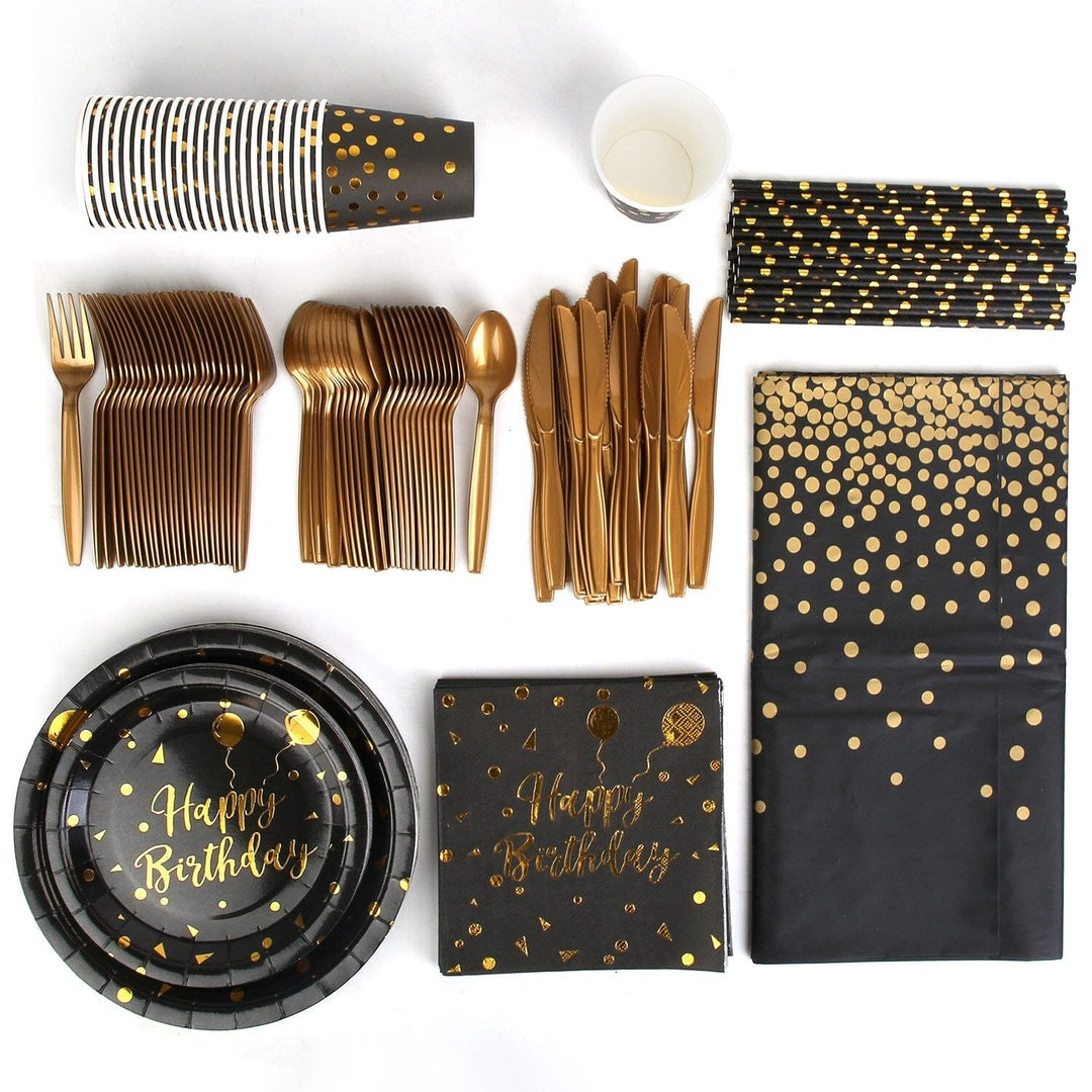 201 Pieces: Black Gold Disposable Dinnerware Set Image 3