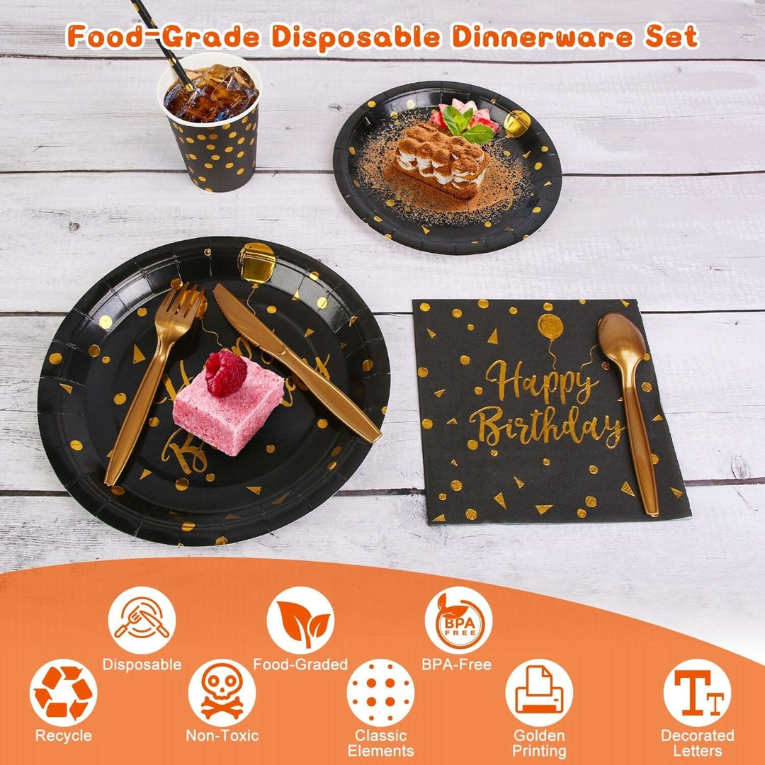 201 Pieces: Black Gold Disposable Dinnerware Set Image 4