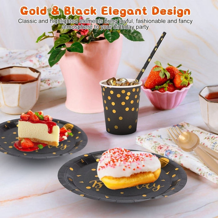 201 Pieces: Black Gold Disposable Dinnerware Set Image 8