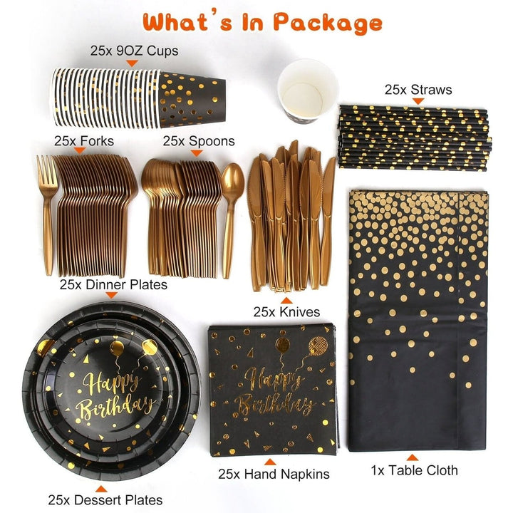 201 Pieces: Black Gold Disposable Dinnerware Set Image 9