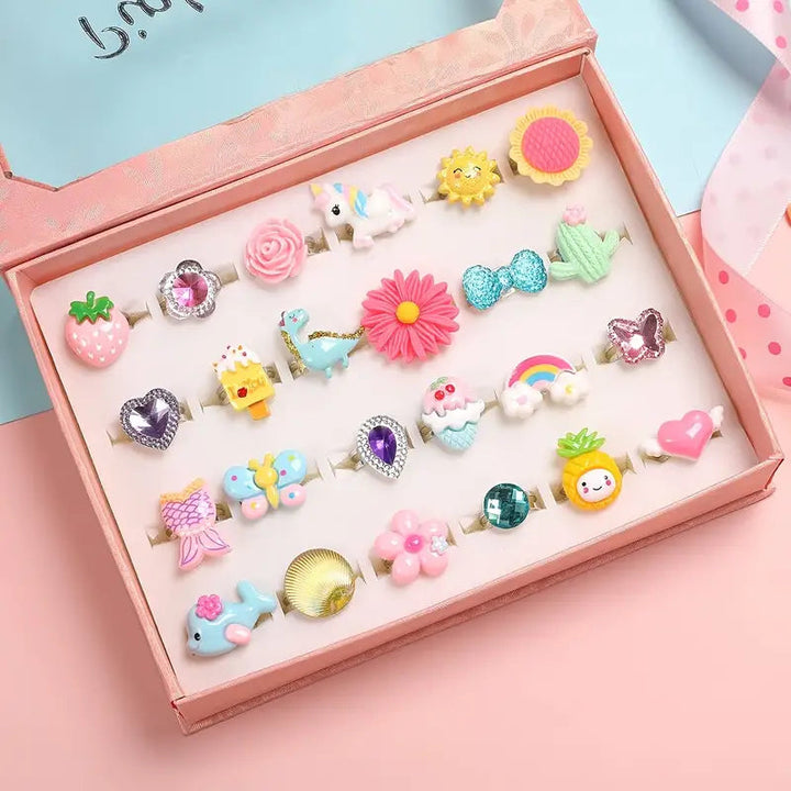 24 Adorable Pink Sheep Little Girl Jewel Rings Image 1