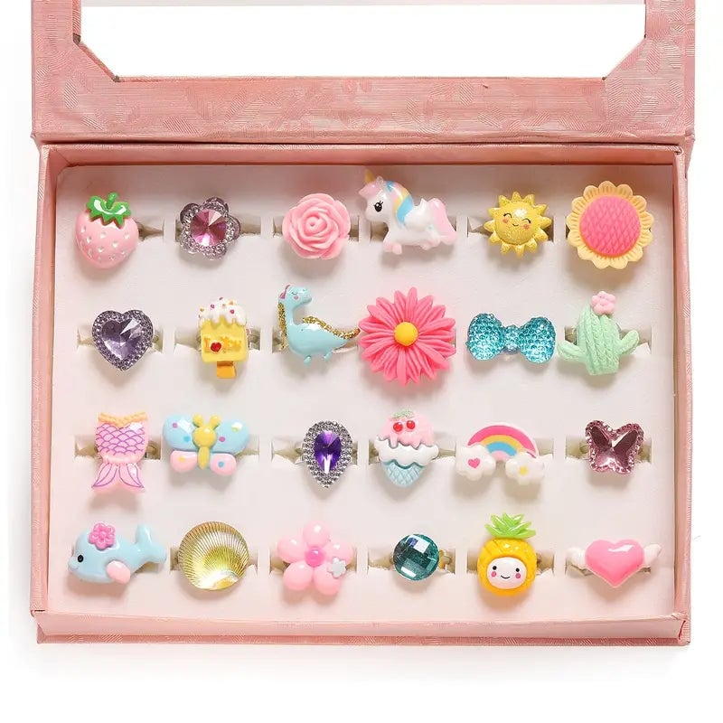 24 Adorable Pink Sheep Little Girl Jewel Rings Image 2