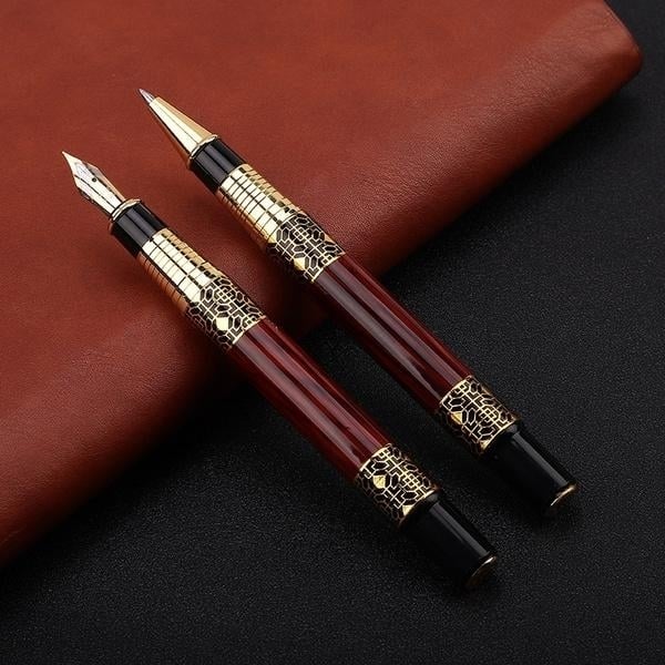 2-Pack: Wood Grain Classical Fountain Pen Ballpoint Pen Image 1