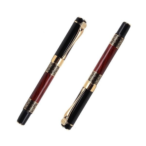 2-Pack: Wood Grain Classical Fountain Pen Ballpoint Pen Image 2