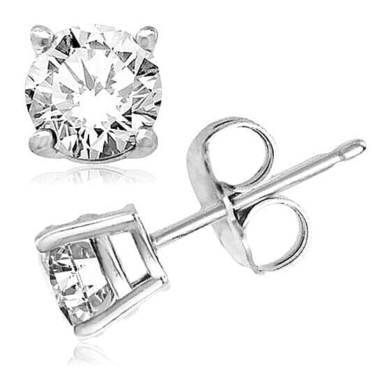 2-Pairs: White Gold High Polish Finish Stud Earrings Cubic Zirconia Round and Princess Cut Image 2